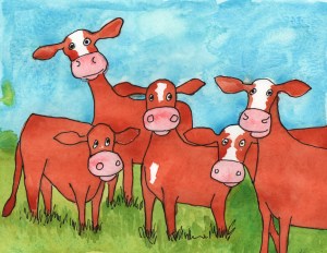 Cowz - watercolor and ink
