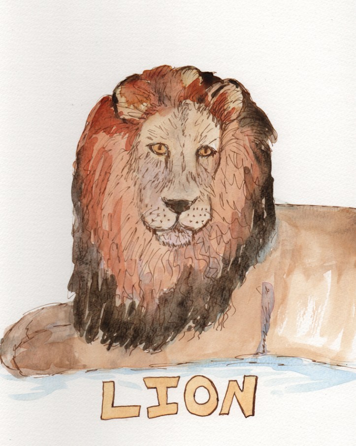 Lion - watercolor and ink