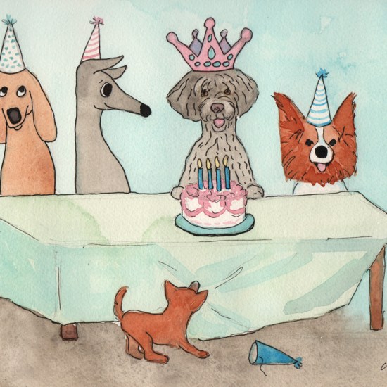 Happy Birthday Mokie - watercolor and ink